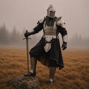 Traje de Armadura de Caballero Barbuta – Armadura Medieval de Acero Hecha a Mano con Casco, Cota de Piel y Hombreras |   Feria Renacentista - Product Image 3