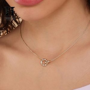 18K Rose Gold Interlocking Double Circle Pendant <b>Necklace</b> Diamond Accent Eternity Ring <b>Charm</b> <b>Necklace</b> - Product Image 4
