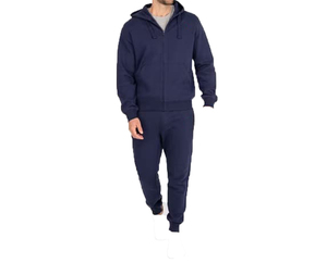 Men's <b>Navy</b> <b>Blue</b> Lightweight Solid Sweatpants Set 100% Cotton Casual Joggers Elastic Waist Flat Drawstring Closure Winter Wear - Product Image 1