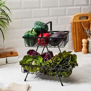 Panier de rangement en métal robuste avec poignées en bois pour l'organisation de la maison - Product Image 1