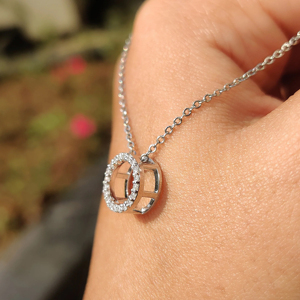 Collier Pendentif Cercle en Argent 925 Plaqué Rhodium avec Diamant pour Femme, Chaîne Géométrique Minimaliste, Idéal au Quotidien - Product Image 3