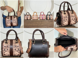 Bolso Mini Speedy Clásico de Cuero Repujado, Estilo Western con Flores Talladas, Bandolera, Bolso de Vaquera, Bolso de Mano de Cuero Genuino - Product Image 3