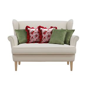 Ensemble de 5 housses de coussin en velours vert sauge et rose avec volants bordeaux, coussins décoratifs pour sièges et oreillers - Product Image 1