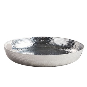 HOT SELLING Stylish Silver Hammered Tray Modern Metal Serving Platter with Handles for Dining <b>Table</b> from India for sale - Product Image 1