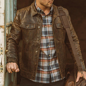 Men's Fashion <b>Leather</b> Bomber <b>Jacket</b> Vintage Motorcycle Biker Rider Style Custom Design Manufacturer Factory Price - Product Image 3
