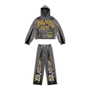 Ensemble de survêtement unisexe bleu à capuche, style streetwear, avec logo imprimé sur toute la longueur, sweat-shirt et pantalon, coupe ample, fermeture à cordon, hiver, USA - Product Image 3