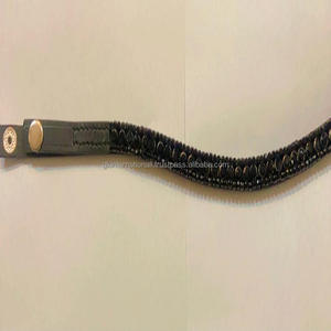 Bande de front de cheval en cuir de qualité supérieure noire de forme incurvée en tailles d'épi complètes avec 3 rangées de grands cristaux noirs ronds bande de front de bling - Product Image 5