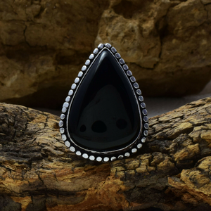 Grande bague en onyx noir en forme de poire, argent sterling 925, pierre précieuse, cadeau d'anniversaire de mariage pour elle - Product Image 2