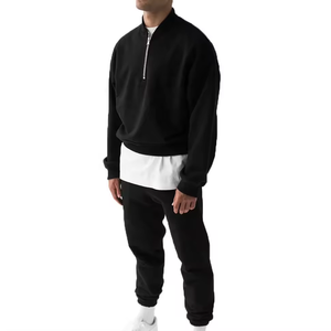 Sweat-shirt zippé pour homme, coupe ample, oversize, uni, en molleton délavé vintage, à épaules tombantes côtelées, coupe courte - Product Image 5