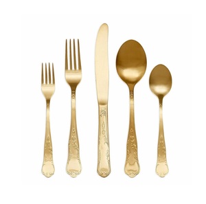 Ensemble de couverts élégants en or et argent - 5 pièces, couverts traditionnels gravés avec finition satinée mate, résistants à la rouille, essentiels pour la cuisine - Product Image 4