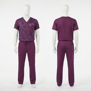 Unisex <b>Scrub</b> Printed Set Premium 180 GSM Dobby Fabric Polyester <b>Purple</b> Medical Uniform Custom Embroidery Screen Print DTF Logo - Product Image 1
