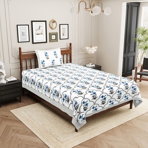Parure de draps plats en coton 100% avec motif végétal sérigraphié de qualité supérieure, 1 taie d'oreiller, 300 fils au pouce carré, écologique - Product Image 2