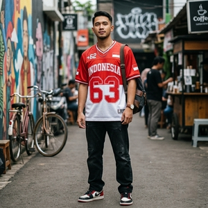 Indonesia Soccer Jersey Unisex Red <b>White</b> V-Neck Short Sleeve Moisture-Wicking Sublimated Mesh Breathable 100% Summer Adult - Product Image 4