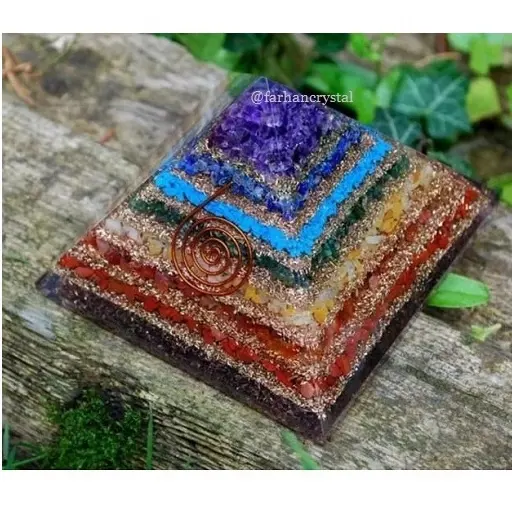 Sette Chakra Orgone Piramide | Orgenite Piramide Con Cooper Polvere | 7 Chakra Guarigione Piramide di acquistare da FARHANCRYSTAL