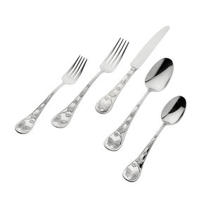 Ensemble de couverts en acier inoxydable martelé, cuillère, fourchette et couteau texturés argentés, vaisselle de table haut de gamme - Product Image 2