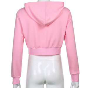 Sudadera con capucha de cintura alta para mujer, de alta calidad, con hombros caídos, logo frontal, estilo urbano, diseño de punto, venta al por mayor - Product Image 5