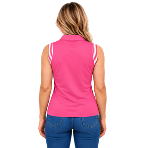 เสื้อโปโลปักลายสำหรับขี่ม้าสีชมพูสดใส แขนกุด ทรงเข้ารูปสำหรับผู้หญิง เหมาะสำหรับการฝึกขี่ม้า รับผลิตตามสั่ง ขายส่ง คุณภาพสูง - Product Image 2