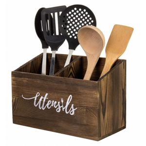 Moderno Organizador de Cubiertos de Madera Maciza de un Solo Nivel con Compartimentos para Utensilios de Cocina - Product Image 4