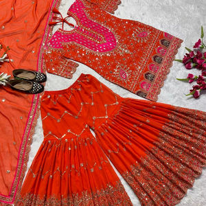 Tela Moderna de Alta Calidad, Georgette Sintética con Bordado de Lentejuelas de 5mm, Manga Larga, Latkan Dori, para Fiestas - Product Image 1