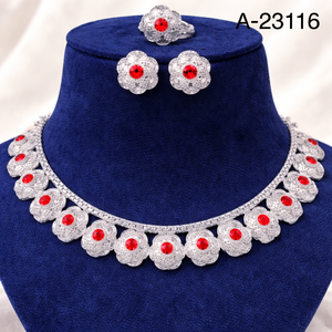 MOLL JEWELLERS Conjunto de Collar y Pendientes de Aleación de Zinc con Baño de Oro de 24K y Circonitas, Diseño Floral de Moda, para Mujer, Regalo para Fiesta de Compromiso o Boda - Product Image 1