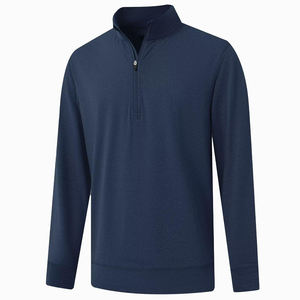 OEM Men's Navy Blue Quarter <b>Zip</b> Cotton Polyester Fleece Casual Pullover Regular Fit Stand Collar Long Sleeve Sweatshirt QUBA - Product Image 2