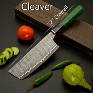 Ensemble de 5 couteaux de cuisine en acier damas cuivré, couteaux de chef professionnels avec manches en résine verte - Product Image 6