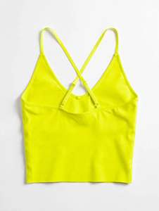 <b>Women's</b> Neon Yellow Seamless Racerback Sports Bra Scoop Neck Medium Support Yoga Workout Blue Solid Color Athletic <b>Top</b> Wholesale - Product Image 6