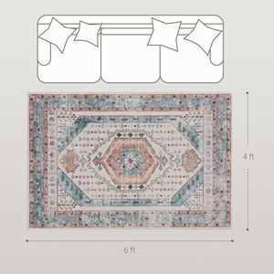 Alfombra Vintage Lavable a Máquina de 4x6, Antideslizante, para Sala de Estar, Dormitorio, Comedor, Marrón y Azul - Product Image 3