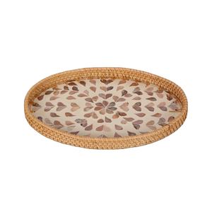 Plateau de service ovale en nacre et rotin fait main, durable, design mosaïque neutre pour cuisine et table à manger - Product Image 3