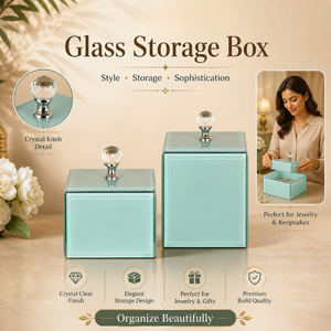 Juego de Cajas de Almacenamiento de Vidrio Verde Menta Modernas con Tapa de Cristal y Asa |   Organizador de tocador decorativo de lujo para joyas, maquillaje y algodón - Product Image 4