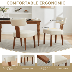 Set di 2 Sedie da Pranzo Moderne Senza Braccioli con Schienale Curvo in Tessuto di Lino e Gambe in Legno Massello per Sala da Pranzo, Soggiorno e Ristoranti - Product Image 3