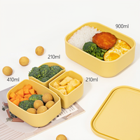 Boîte à lunch en silicone de qualité alimentaire réutilisable et portable personnalisée, boîte bento pour enfants, 3 compartiments, micro-ondable, pliable, emballage alimentaire