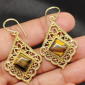 Fashion Irregular Accessories Tiger Eye Brass Earrings Electroplated Light Luxury High end Earrings - Product Image 3