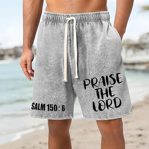 Custom Men's Sweat Acid Wash Casual Shorts Eco-Friendly 260 280 300 GSM Cotton Raw Hem <b>Drawstring</b> Screen Printing Logo Design - Product Image 5