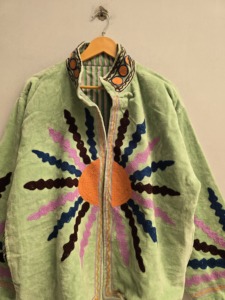 Mint <b>Green</b> <b>Velvet</b> Suzani Jacket for Women Handmade Celestial Sunburst Embroidery Boho Ethnic Designer Outerwear Wholesale Export - Product Image 5