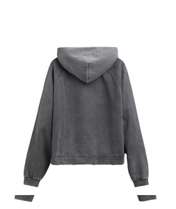 Sudadera con capucha raglán de alta calidad para hombre, color carbón, con lavado mineral, dobladillo desgastado, estilo urbano, forro polar premium, al por mayor - Product Image 6