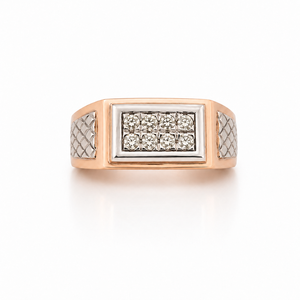 <b>Mens</b> 14KT Rose Gold Rectangular Cluster Cubic Zirconia Signet <b>Ring</b> Textured Side Detail Polished Statement Wedding Party Gift - Product Image 1