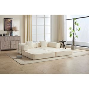 Divano Letto Modulare Convertibile in Corduroy da 78 Pollici con 2 Cuscini, Estensibile e Salvaspazio, Divano da Terra Compresso per Soggiorno - Product Image 6