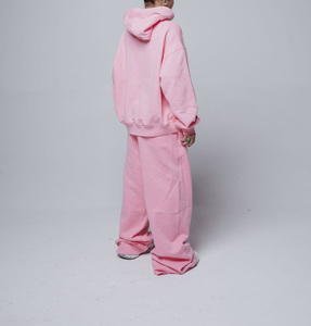 Men's Pink Hooded Sweatshirt <b>Set</b> Casual Oversized Two-Piece Tracksuit Solid Color French Terry Autumn Wear - Product Image 2