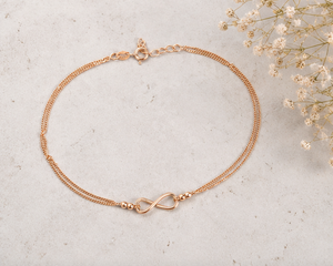 Cheville en argent sterling 925 plaqué or rose avec zircone cubique, motif infini, réglable, double couche, minimaliste, pour femme, 9,5 pouces - Product Image 2