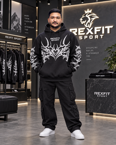 <b>Mens</b> Black Waffle Pullover Hoodie Abstract Chest Sleeve Graphic Oversized Streetwear Sweatshirt Custom OEM Wholesale Apparel <b>Top</b> - Product Image 1