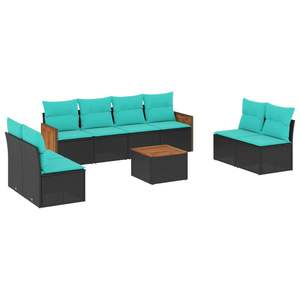 Juego de sofás de patio de ratán sintético negro de 9 piezas con cojines, muebles elegantes para exteriores - Product Image 2