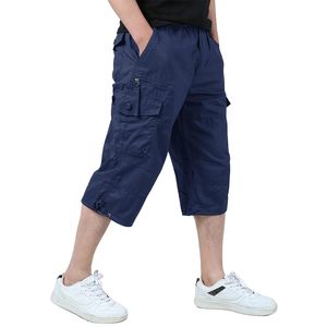 Pantalones Cortos Cargo Azules para Hombre, Estilo Urbano Moderno con Cintura Elástica, Secado Rápido y Transpirables, Corte Relajado, Costuras Resistentes - Product Image 1