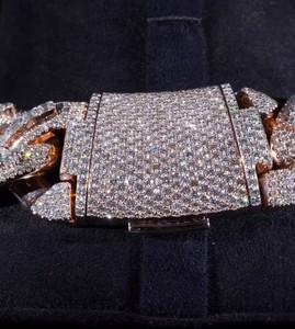 สร้อยคิวบันโมอิสซาไนต์แบบฮิปฮอปประดับเพชร เงินแท้ 925 ทรงบาแกตต์  โซ่คิวบันโมอิสซาไนต์ - Product Image 3