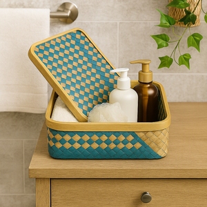 Premium Rectangle Rustic Bamboo <b>Storage</b> Box with Lid Eco-Friendly Multi-Purpose Organizer for Home and Bathroom Use - Product Image 6