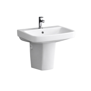 Juego de Lavabo Rectangular Adel con Pedestal, Grifo Cromado de un Solo Orificio, Diseño Minimalista, Lavabo de Cerámica, Manija de Palanca, Garantía de 5 Años - Product Image 1