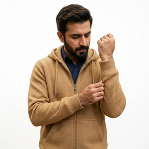 Sweat-shirt à capuche zippé intégral en molleton premium pour homme, en mélange de coton épais, style streetwear décontracté avec poche kangourou - Product Image 3