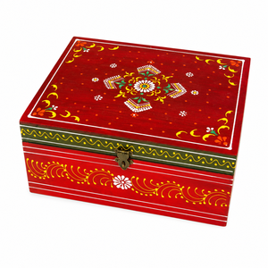 Boîte à bijoux en bois colorée artisanale |   Coffre de rangement décoratif peint à la main avec couvercle pour bijoux et objets précieux - Product Image 1
