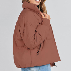 Chaqueta Acolchada para Mujer, Manga Larga, Cuello Alto, Cierre de Cremallera, Abrigo Grueso de Invierno, Color Sólido, Relleno de Poliéster - Product Image 3