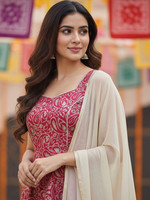 Ensemble Kurta Palazzo Dupatta en Rayonne Imprimée Numérique pour Femme, Broderie Traditionnelle, Coupe Droite, Longueur Genou, Séchage Rapide, Style Indien et Pakistanais